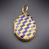 Antique 9K Back & Front & Blue Enamel Mourning Locket With Hair Under Glass