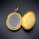 Antique 9K Back & Front & Blue Enamel Mourning Locket With Hair Under Glass