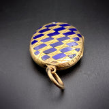 Antique 9K Back & Front & Blue Enamel Mourning Locket With Hair Under Glass