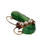 Vintage 14K, Carved Jade, Pearl & Ruby Moth Insect Brooch/Pendant