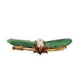 Vintage 14K, Carved Jade, Pearl & Ruby Moth Insect Brooch/Pendant