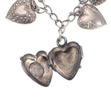 Estate Sterling Silver Heart Charm Bracelet