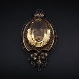 Antique French 14K & Citrine Locket Back Brooch TLJ