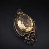 Antique French 14K & Citrine Locket Back Brooch TLJ