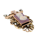 Antique 10K, Seed Pearl & Carved Cameo Locket Back Brooch/Pendant TLJ