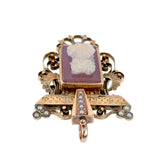 Antique 10K, Seed Pearl & Carved Cameo Locket Back Brooch/Pendant TLJ