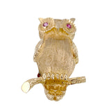 Vintage 14K & Ruby Owl Brooch TLJ