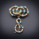 Antique 18K & Turquoise Serpentine Love Knot Brooch