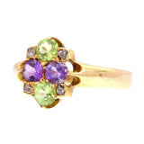Amethyst Peridot and Diamond English Ring in 18k Gold