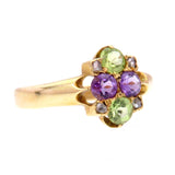 Amethyst Peridot and Diamond English Ring in 18k Gold
