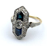 Art Deco 18k, Platinum, Diamond & Sapphire Ring