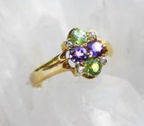 Amethyst Peridot and Diamond English Ring in 18k Gold