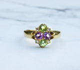 Amethyst Peridot and Diamond English Ring in 18k Gold