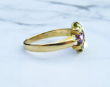 Amethyst Peridot and Diamond English Ring in 18k Gold