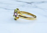 Amethyst Peridot and Diamond English Ring in 18k Gold