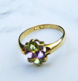 Amethyst Peridot and Diamond English Ring in 18k Gold