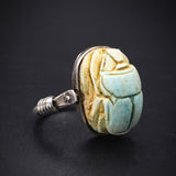 Sold--Antique Sterling Silver & Blue Soapstone Scarab Spinner Ring