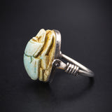 Sold--Antique Sterling Silver & Blue Soapstone Scarab Spinner Ring