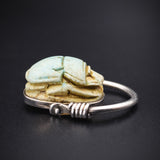 Sold--Antique Sterling Silver & Blue Soapstone Scarab Spinner Ring