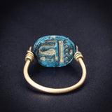 Antique Gold Filled Ancient Carved Blue Stone Scarab Flip Ring