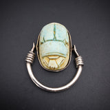 Sold--Antique Sterling Silver & Blue Soapstone Scarab Spinner Ring