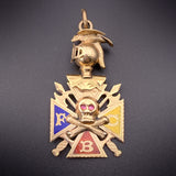 Antique 14K, Enamel & Red Stone Knights of Pythias Pendant/Fob
