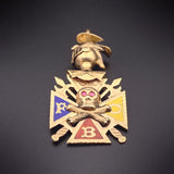 Antique 14K, Enamel & Red Stone Knights of Pythias Pendant/Fob