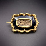 Antique 10K, Black Enamel & Woven Hair Mourning Lace Pin/Brooch