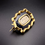 Antique 10K, Black Enamel & Woven Hair Mourning Lace Pin/Brooch