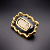 Antique 10K, Black Enamel & Woven Hair Mourning Lace Pin/Brooch