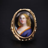 Antique 14K & Hand Painted Porcelain Portrait Conversion Ring