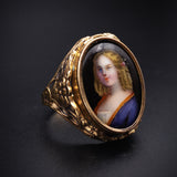 Antique 14K & Hand Painted Porcelain Portrait Conversion Ring