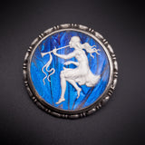 Antique English Art Nouveau Silver & Butterfly Wing Sulfide Nymph Brooch