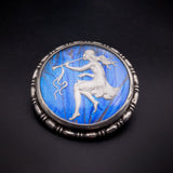 Antique English Art Nouveau Silver & Butterfly Wing Sulfide Nymph Brooch