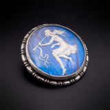 Antique English Art Nouveau Silver & Butterfly Wing Sulfide Nymph Brooch