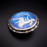 Antique English Art Nouveau Silver & Butterfly Wing Sulfide Nymph Brooch