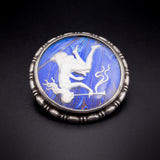 Antique English Art Nouveau Silver & Butterfly Wing Sulfide Nymph Brooch