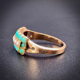 SOLD Antique 14K, Turquoise & Seed Pearl Ring