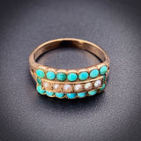 SOLD Antique 14K, Turquoise & Seed Pearl Ring