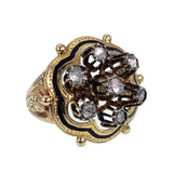 Antique Victorian 18K,14K, Diamond & Black Enamel Conversion Ring TLJ