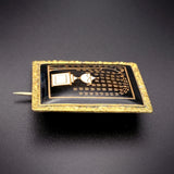 9K, Black, White & Gold Enamel Mourning Brooch