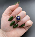 Antique 14K, Diamond & Blue Enamel Bombe Dome Ring