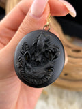 Antique Gutta Percha Bird Nest Locket on 9K Gold Chain