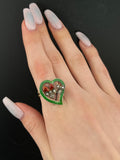 Antique 14K, Silver, Seed Pearl & Enamel Witches Heart Conversion Ring