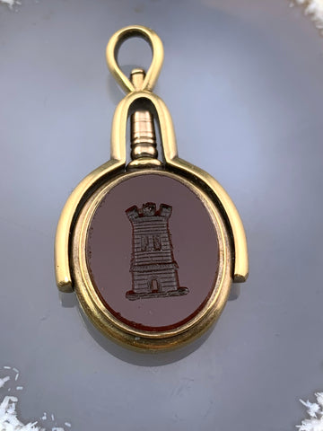 Antique English 18K, Carnelian & Bloodstone Intaglio Watch Fob Key