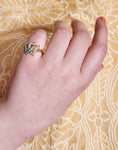 Antique 15K, Turquoise & Seed Pearl Double Witch's Heart Ring