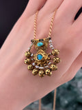 Antique Muhgul 16K, 14K, 10K, Turquoise & Freshwater Pearl Brooch/Pendant
