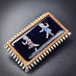 Antique French Silver & Hand Painted Enamel Brooch