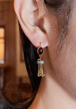 Antique 15K, Garnet & Turquoise Tassel Earrings