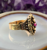 Antique 14K, Ruby, Seed Pearl & Paste Ring